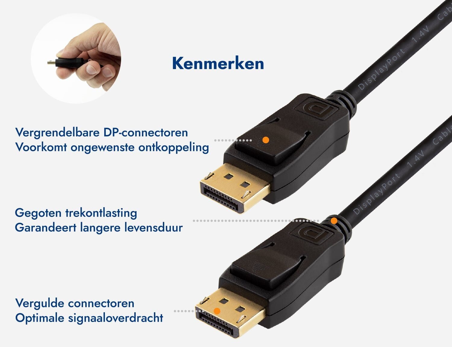 Qnected® DisplayPort 1.4 kabel 5 meter mogelijkheden