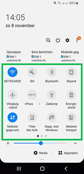 Samsung quick paneel
